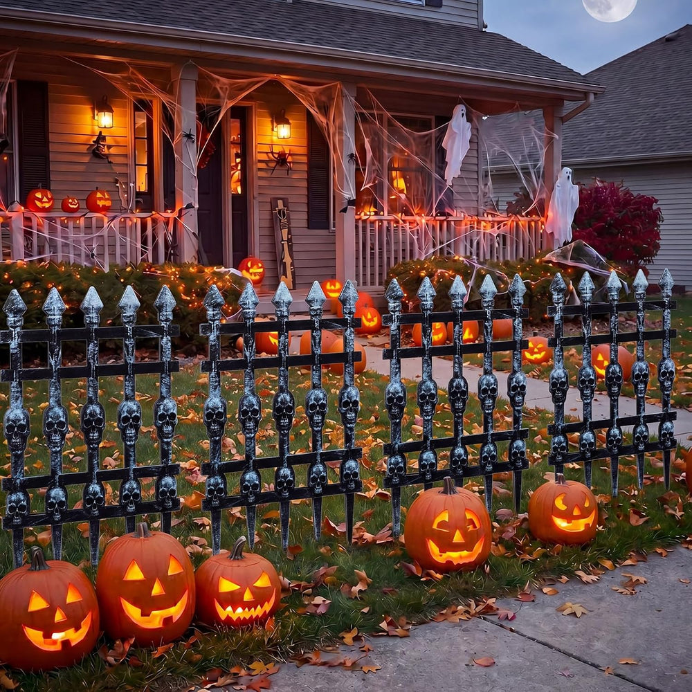 4 Pcs 11.8 x 19.6 Inch Halloween Wooden Skull Fence Cemetery Decoration