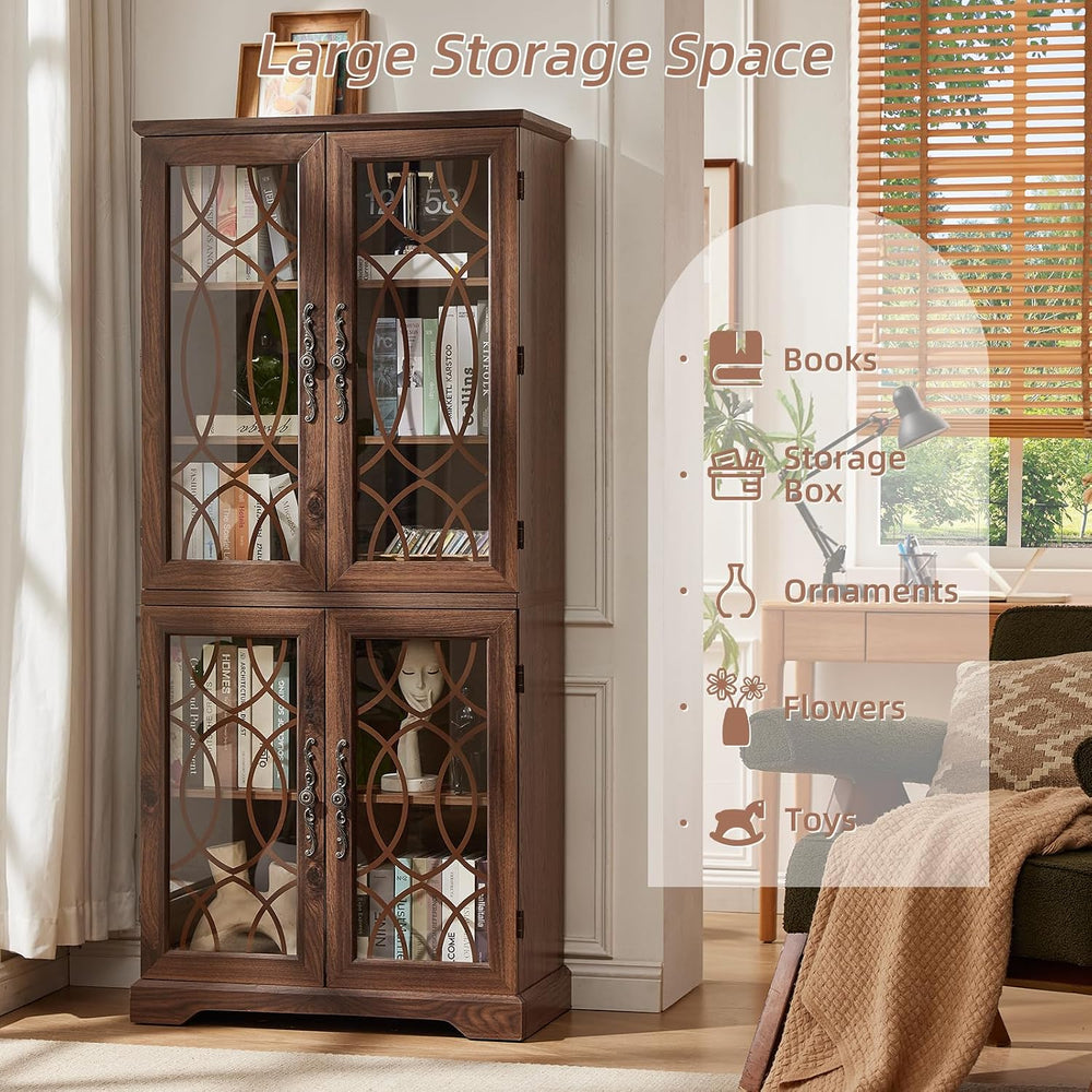 Joaxswe 67" Tall Bookshelf, Rustic Book Shelf with Glass Doors, 5-Tier W...