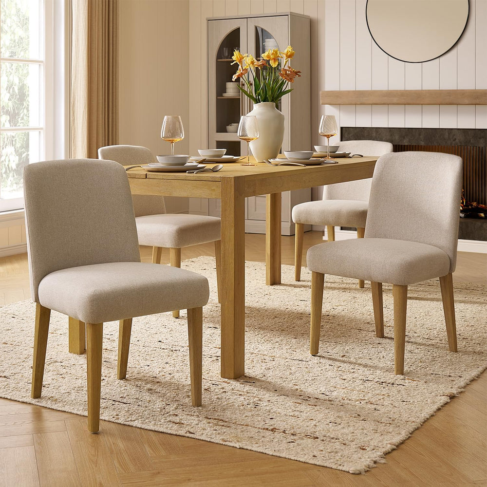 mopio Logan Upholstered Beige Parson Dining Chair Set of 4, Modern Farmhouse ...