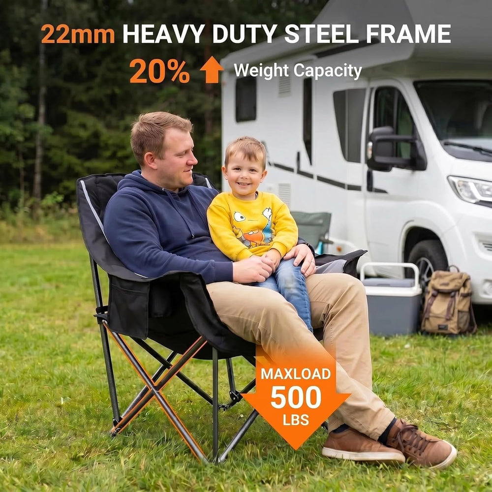 Oversized Heavy Duty Camping Chair for Adults, 500 lbs Capacity Padded Foldin...