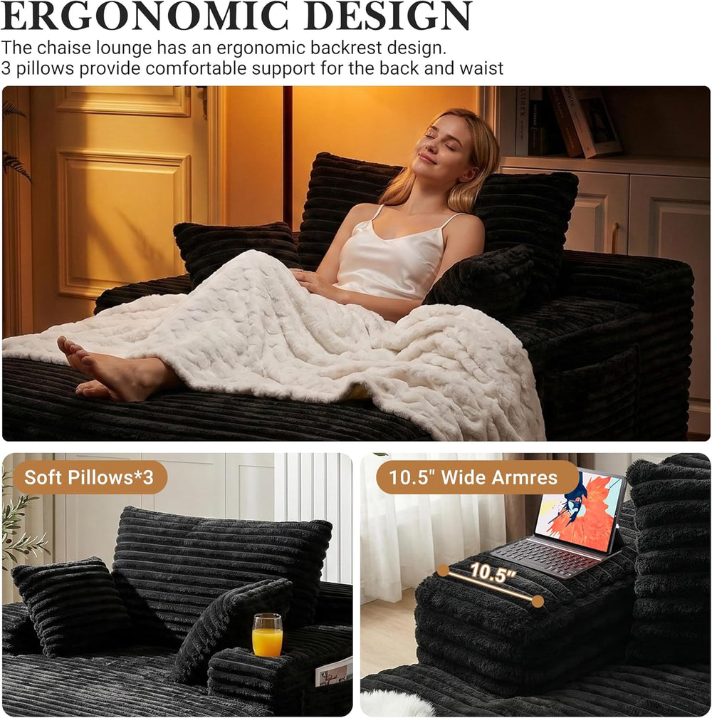 Oversized Floor Chair, Chaise Lounge Chair Indoor, Black | Upholstered Sofa B...
