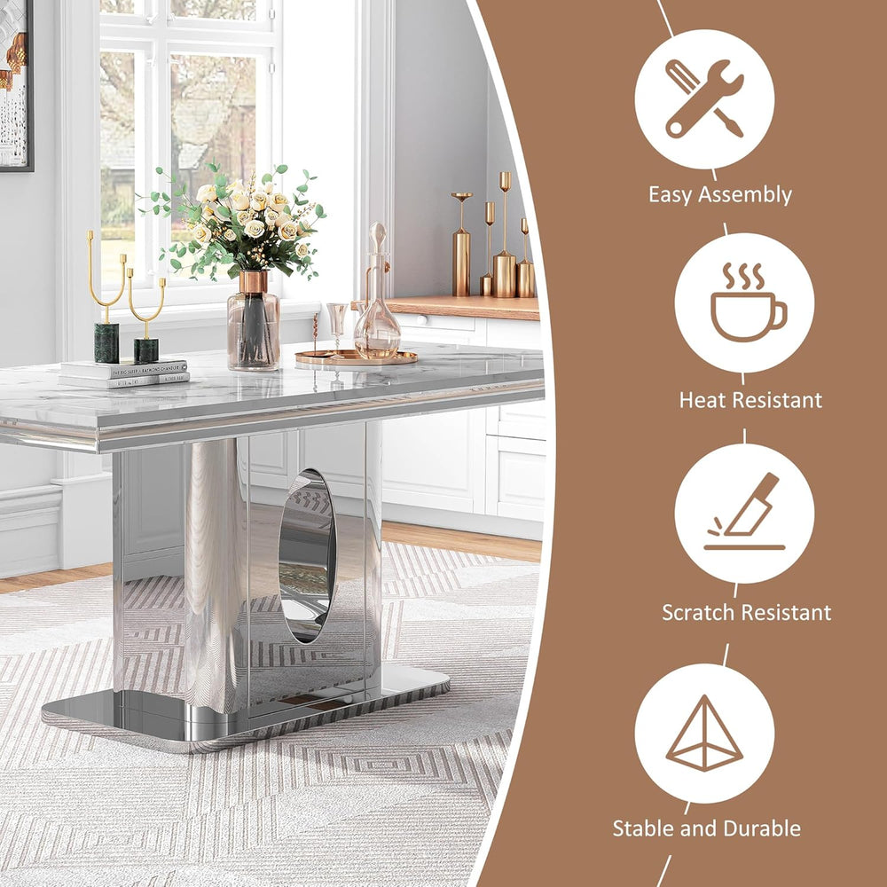 AF ARTISAN FURNITURE 7 Piece White Marble Dining Table, 70'' Rectangl...
