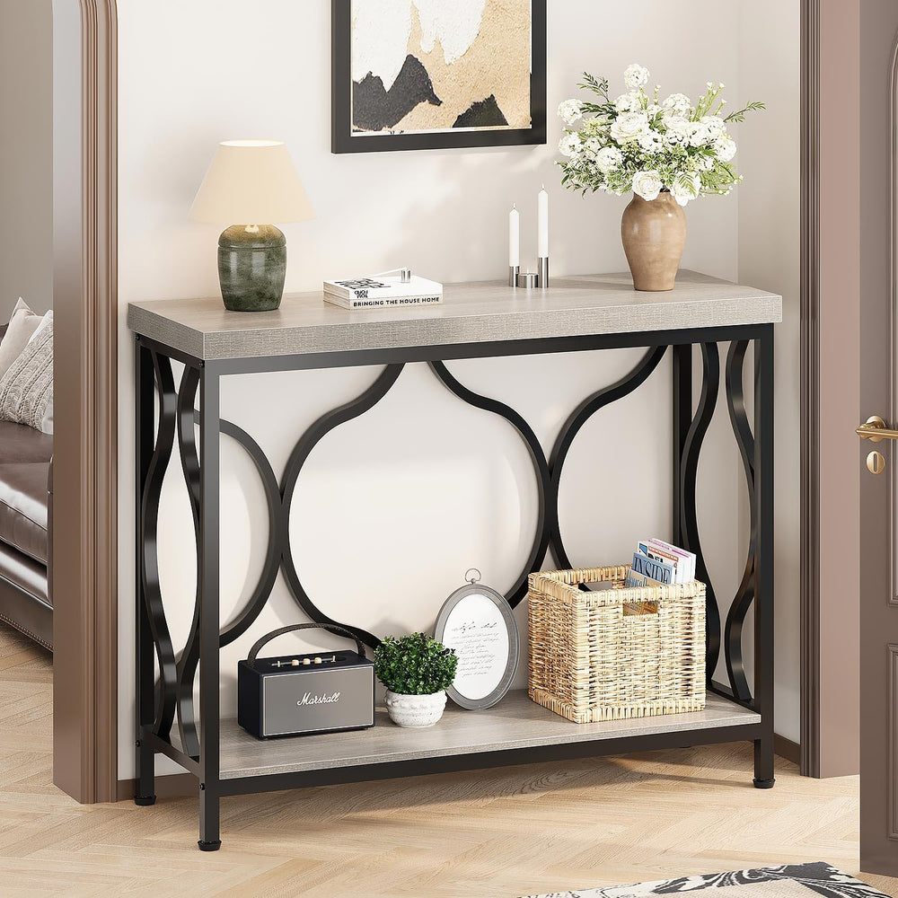 IBF Narrow Entryway Table with Storage, Modern Wood Metal Console Sofa Table ...
