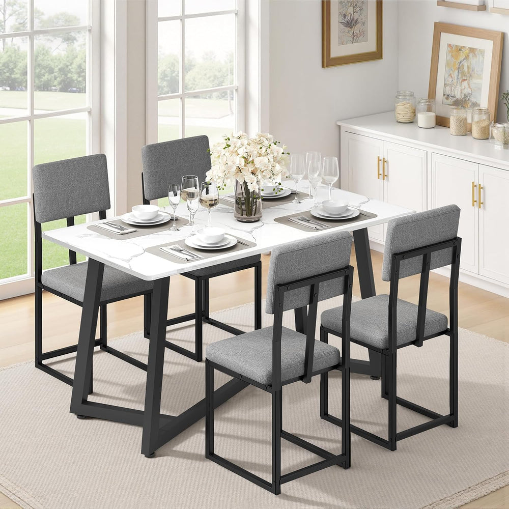 5-Piece Dining Table Set for 4, Faux Marble 47.24" Kitchen Table with 4 ...