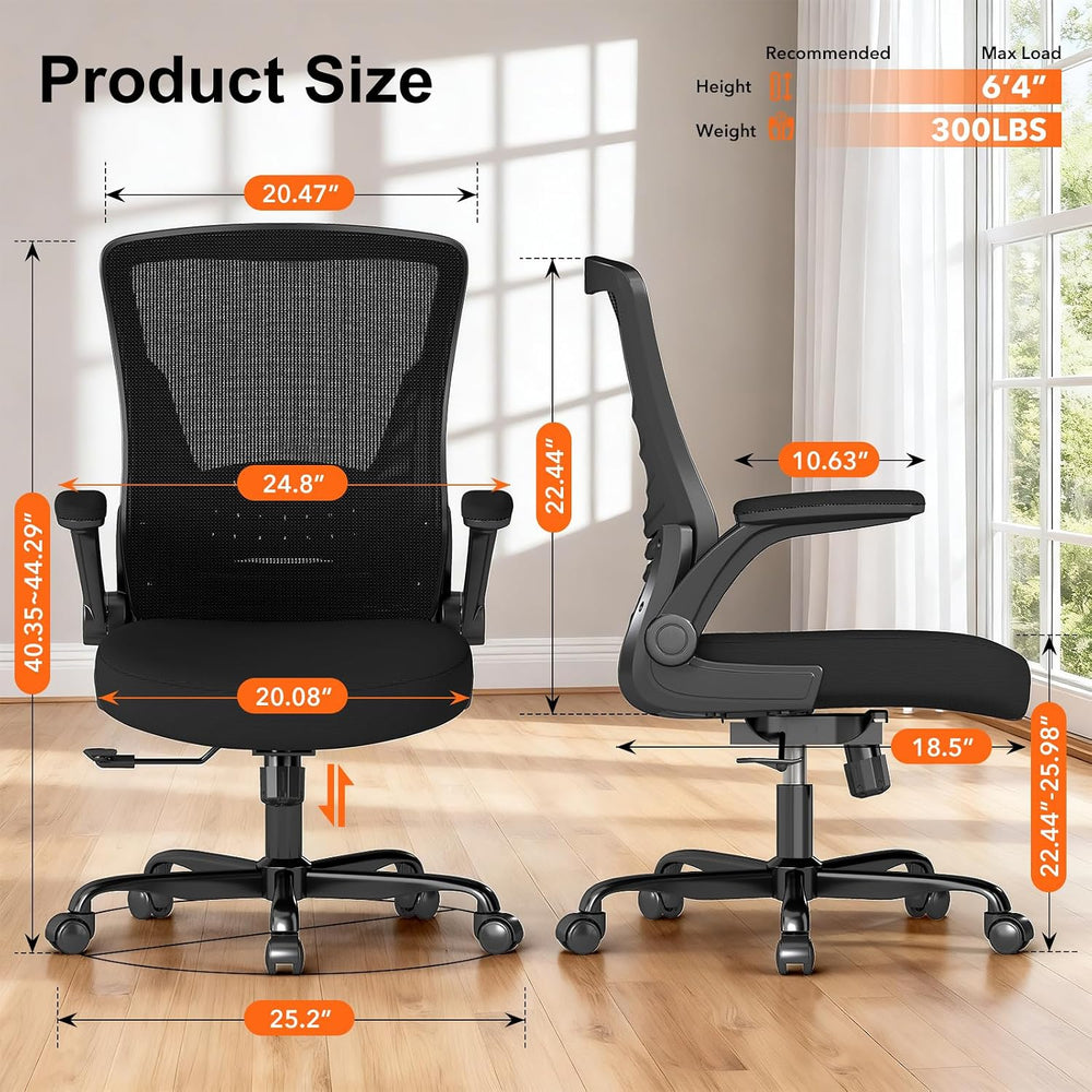 Ergonomic Office Chair, Comfy Mesh Desk Chair with Flip-up Armrests | 300lbs ...