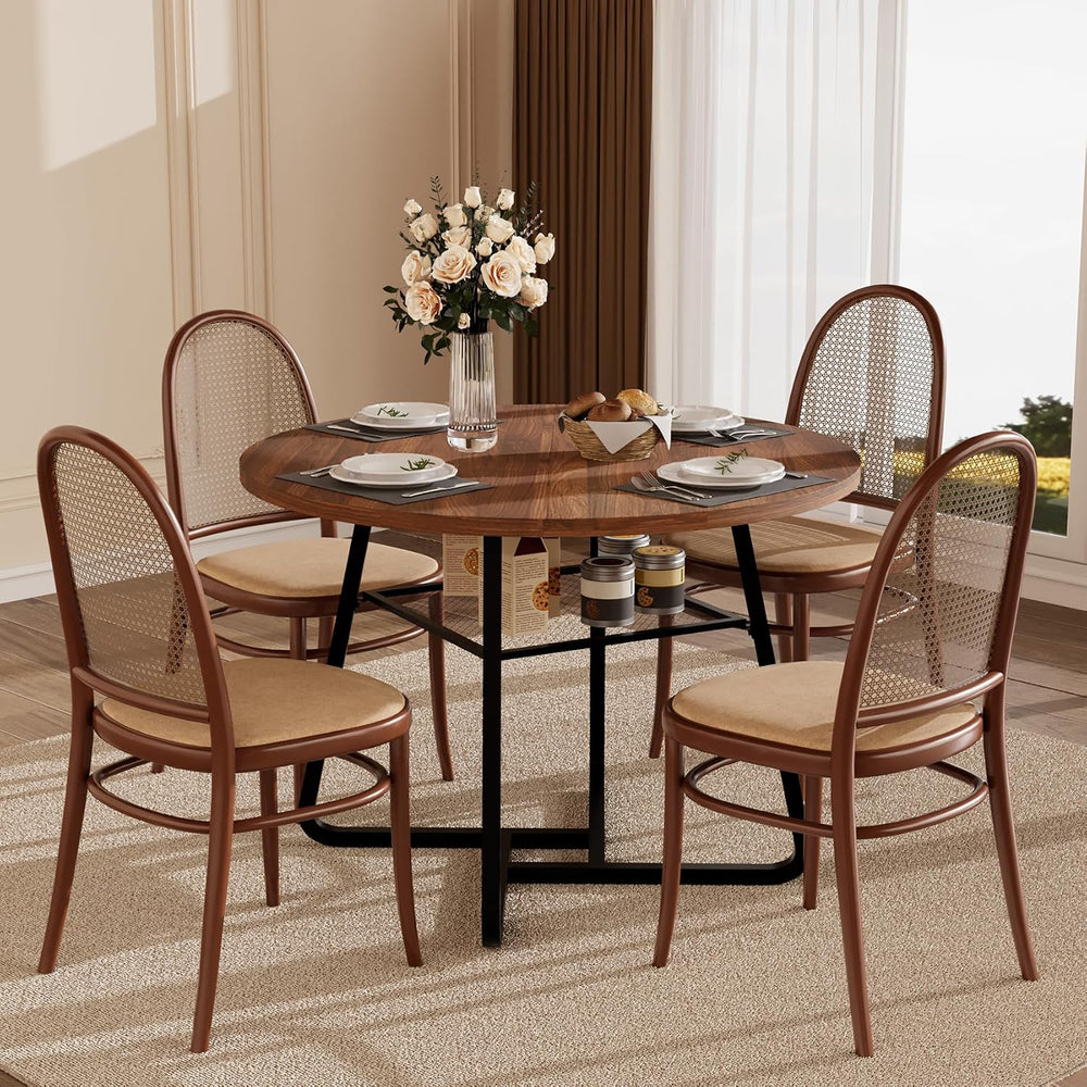 Round Dining Table for 4 People, 43.3 Inches Dining Room Table with Metal Bas...