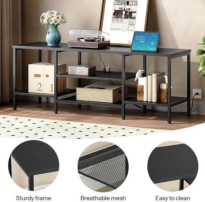 HOOBRO TV Stand with Power Outlets to 65 Inches, TV Console Table with Open S...
