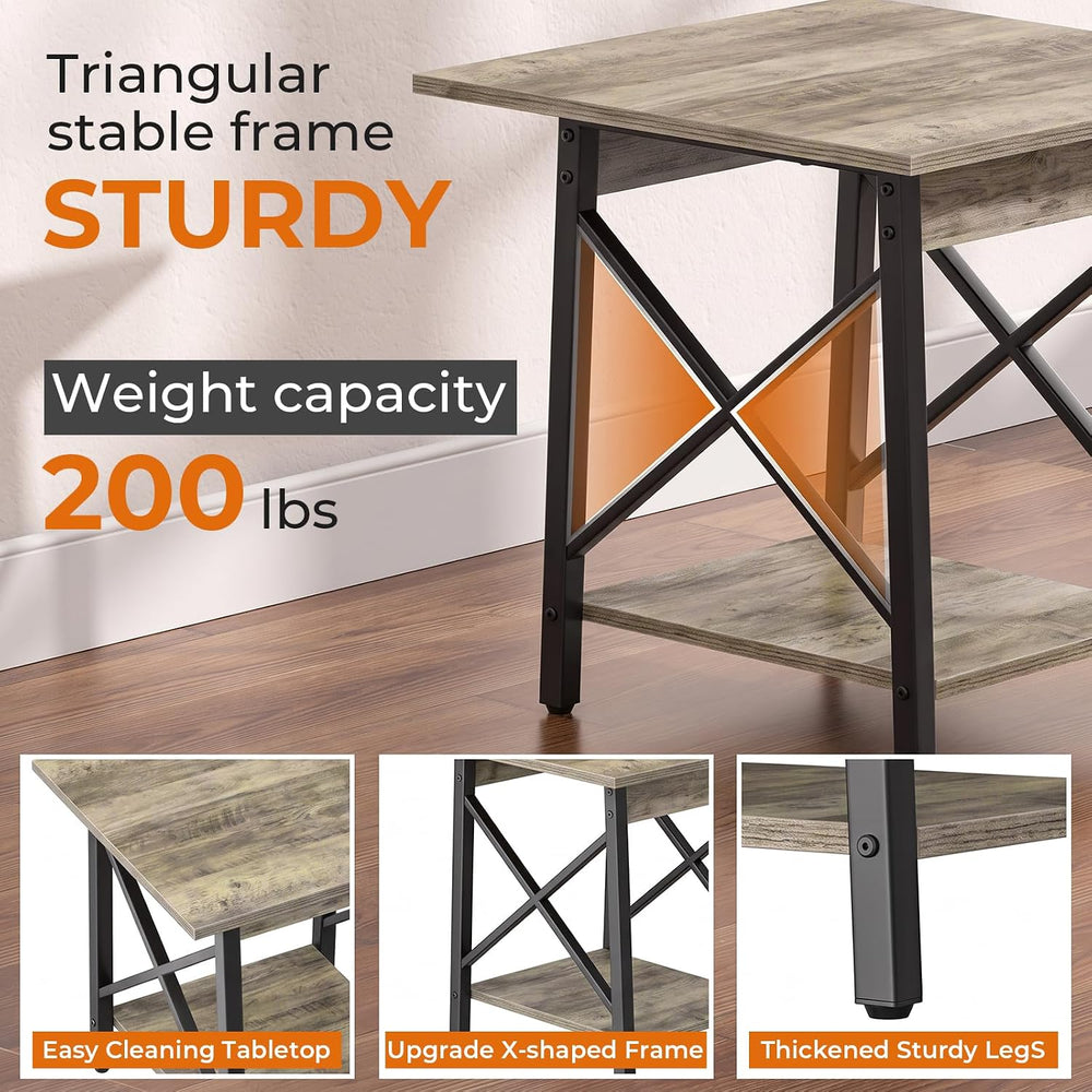 GreenForest 24 Inch Square End Table, X-Frame with Large 2-Tier Storage