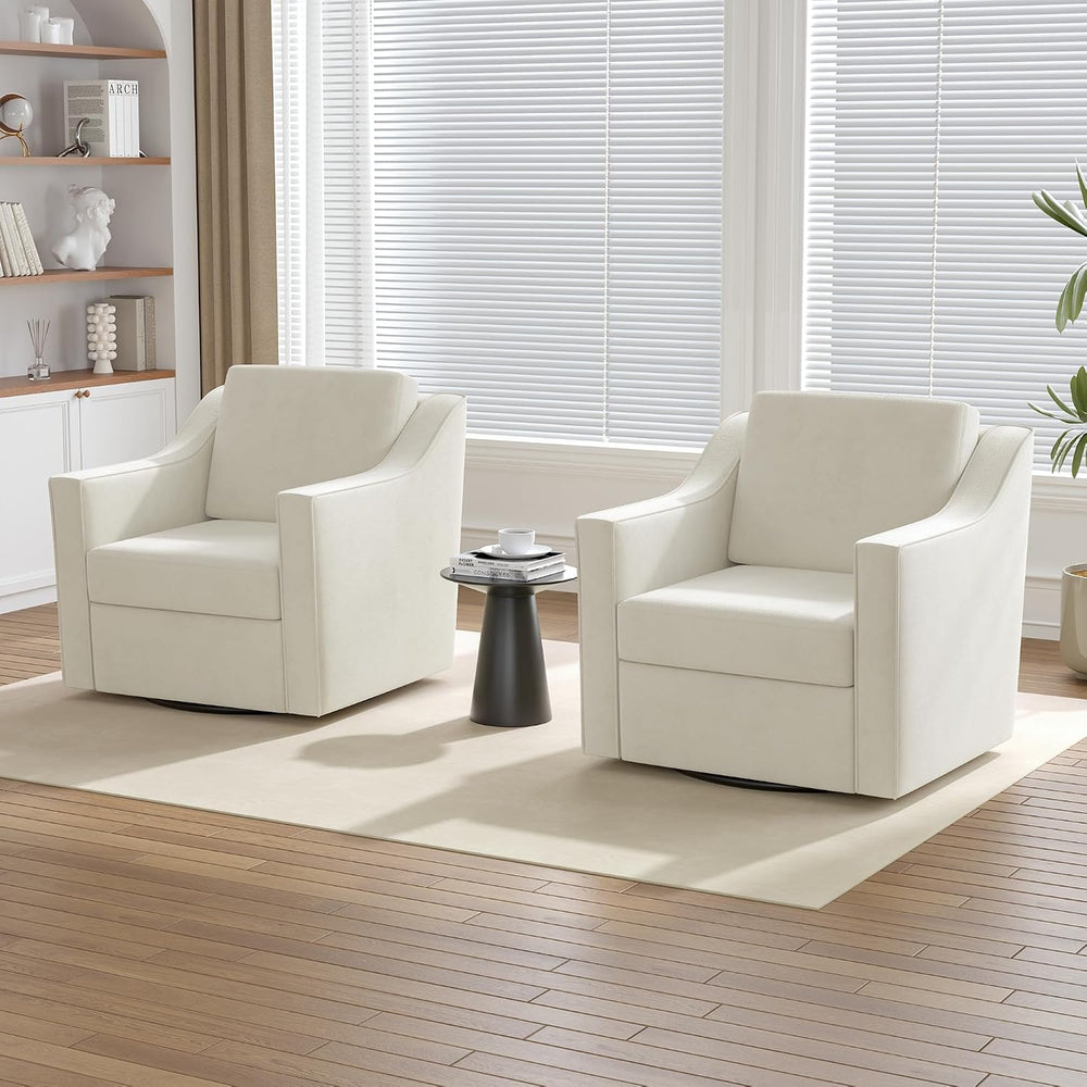 Swivel Accent Chairs Set of 2, 360° Swivel Armchairs with Deep Seat, Beige
