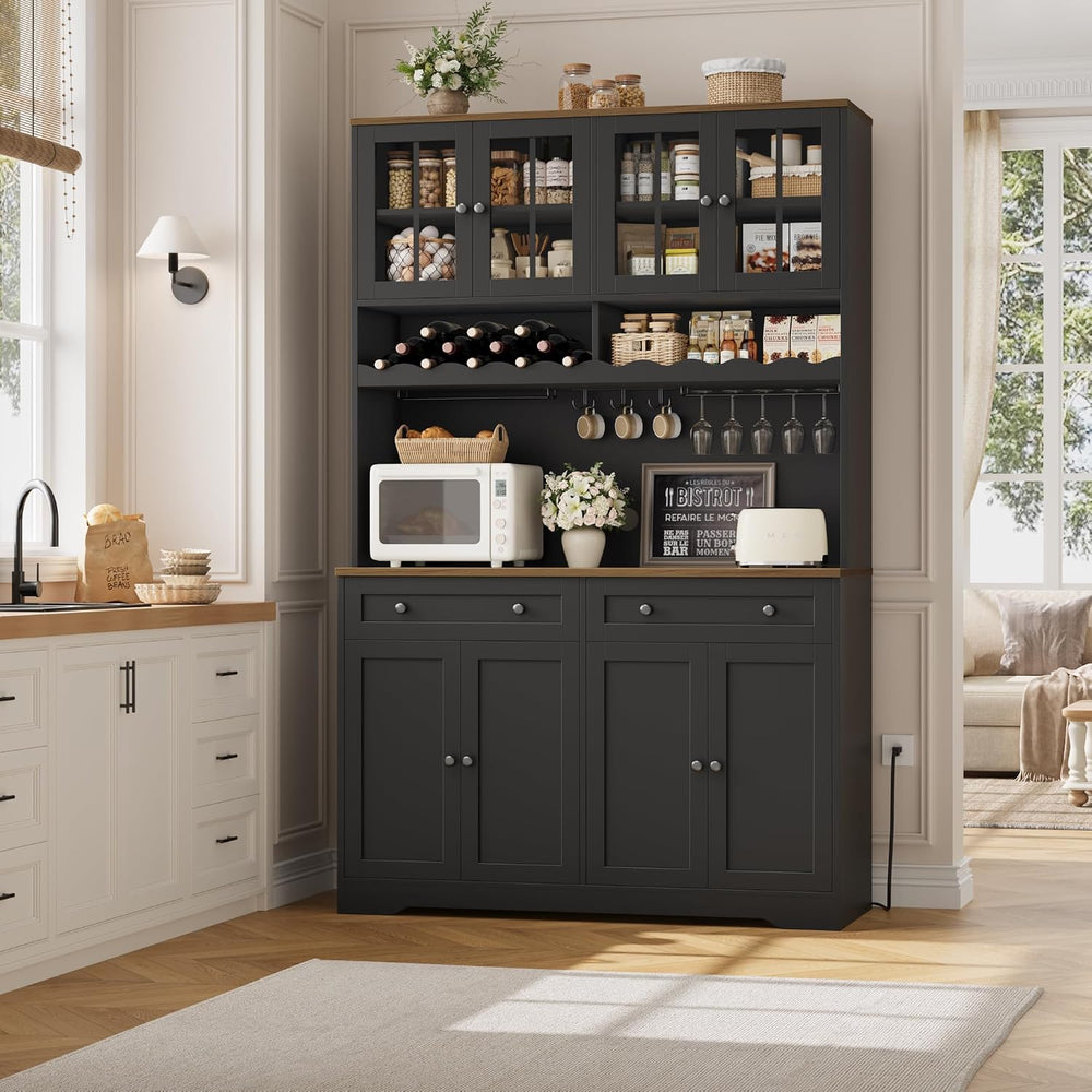 HOSTACK 75" Kitchen Pantry Storage Cabinet, Coffee Bar Hutch Cabinet, Bl...