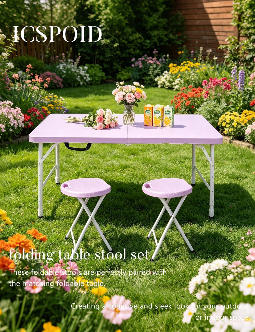 18 Inch Folding Stool with Handle, 2Pcs Purple