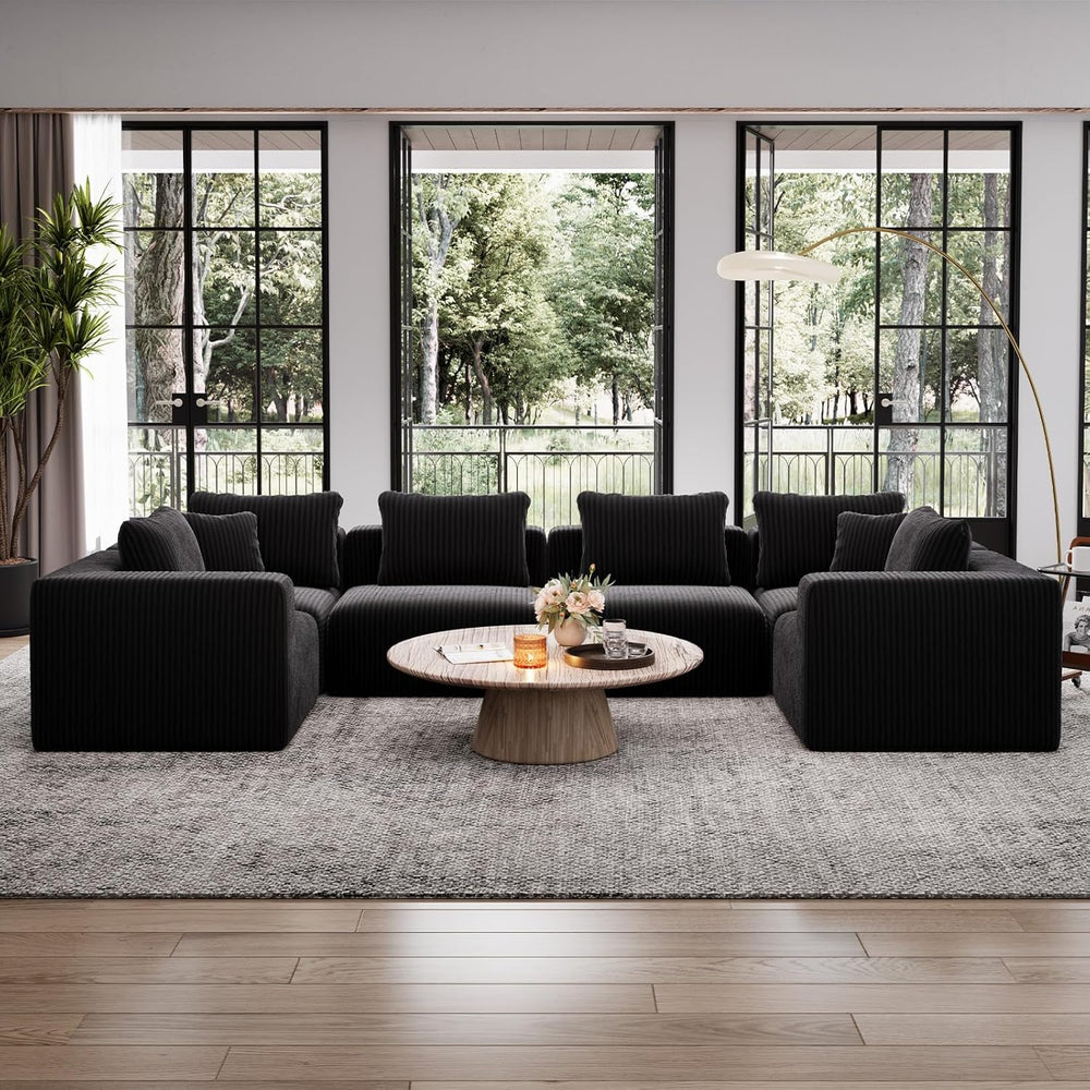 Avenco 141” 6-Seat Modular Sectional Sofa Couch, Individually Wrapped Coil Su...