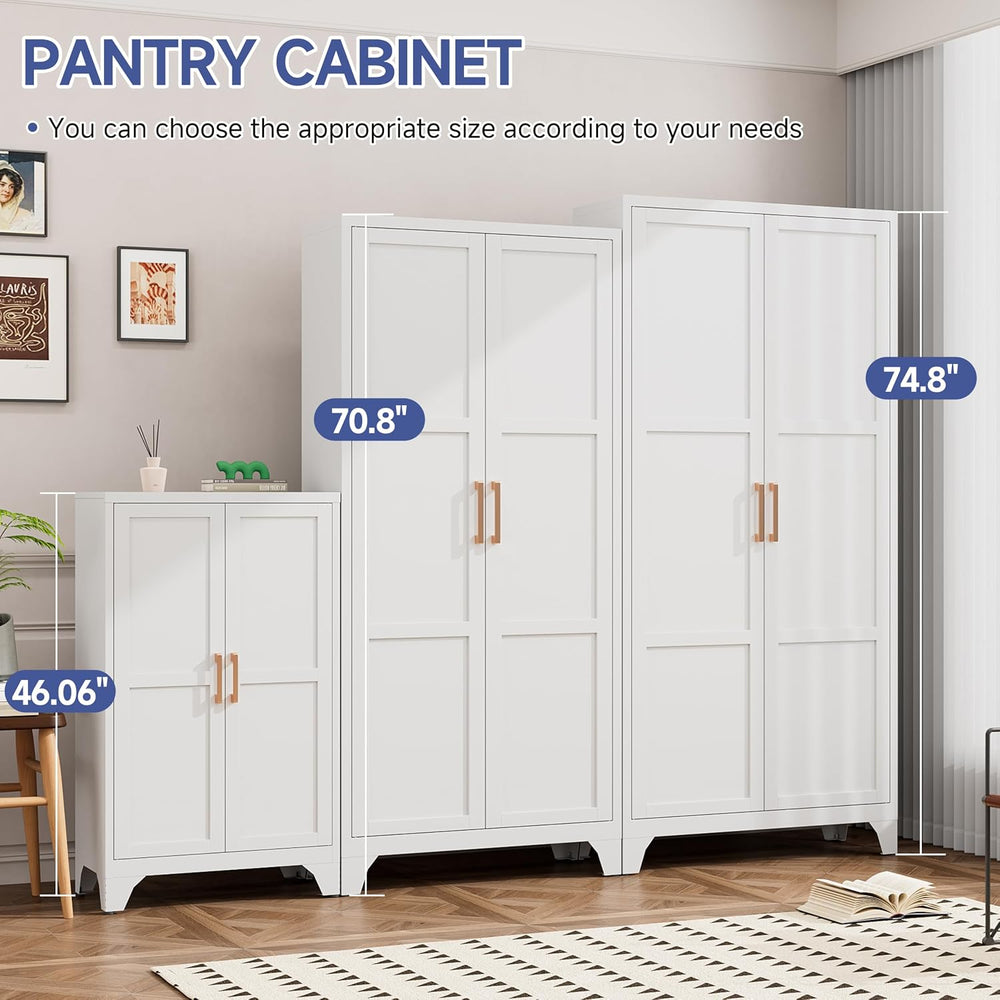 46.06" White Metal Storage Cabinet, 2 Door Adjustable Shelves Freestandi...