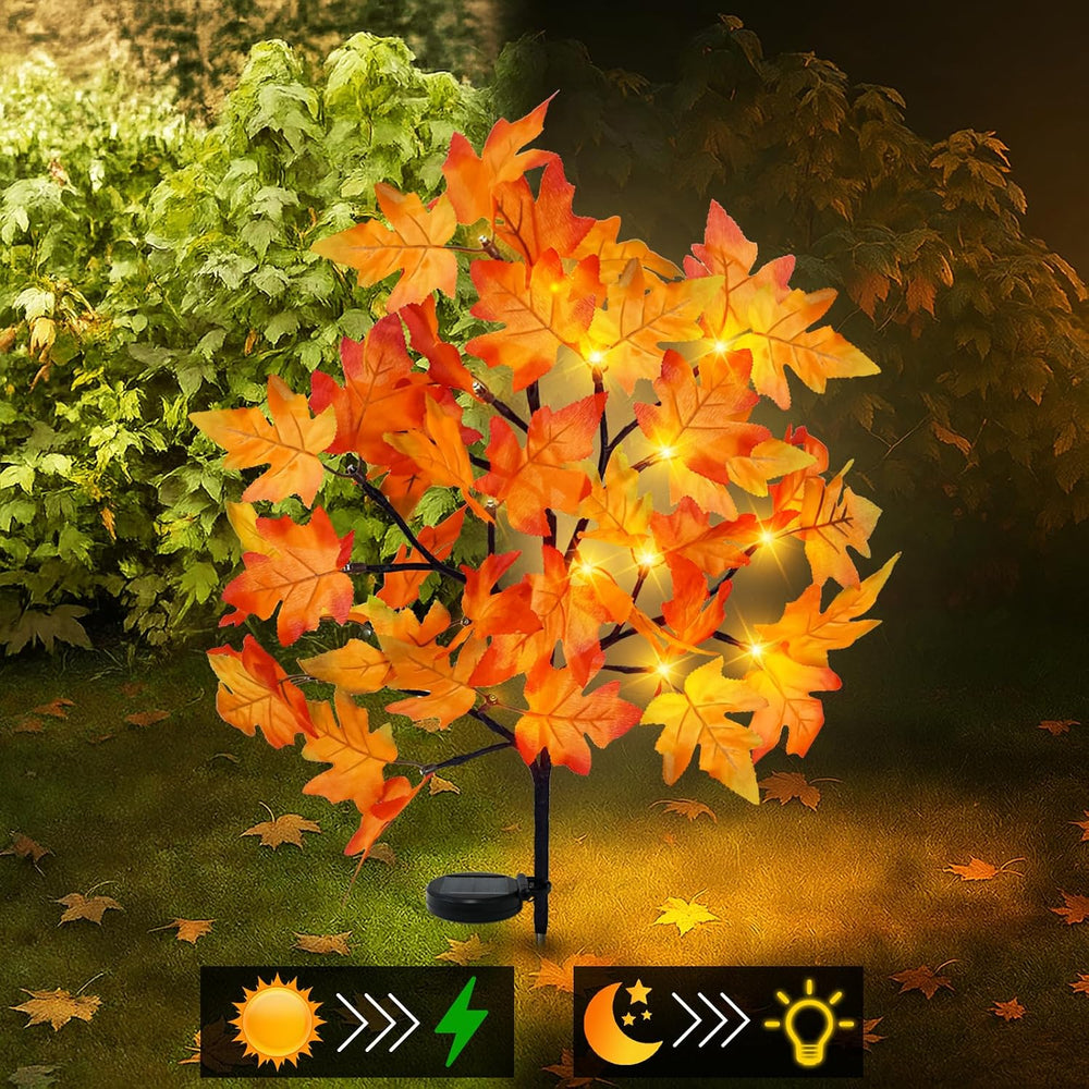 Uieke 4 Pack Solar Fall Lights Outdoor Decorative, 80LED Fall Solar Stake Lig...