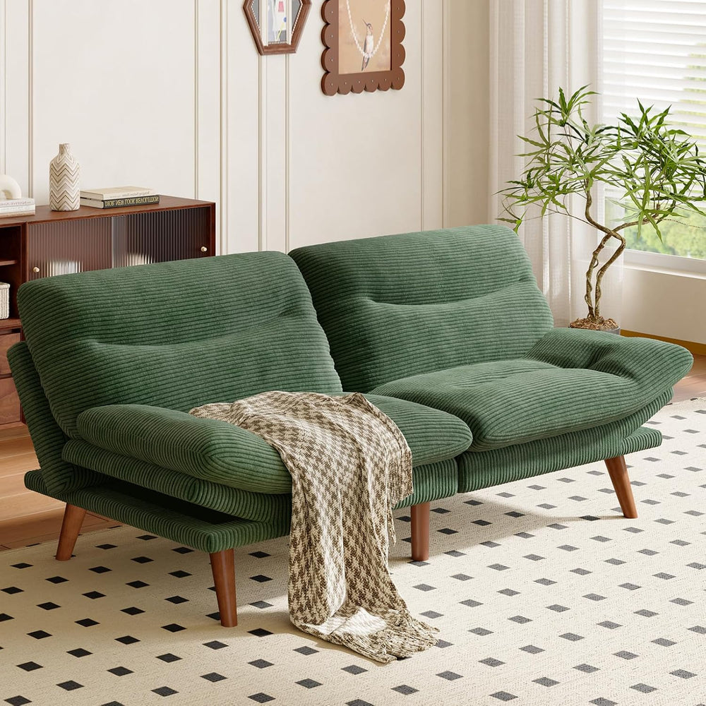 Amada 75" Convertible Futon Sofa Bed, Corduroy Folding Futon Set with Ad...