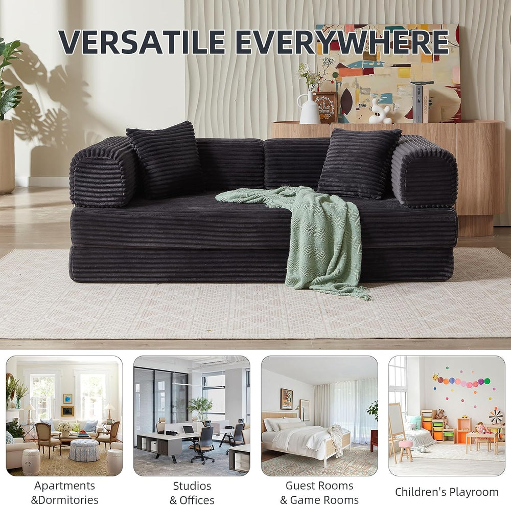 81 Inch Convertible Futon Sofa Bed,Fold Out Floor Sofa Couch with Fixed-Shape...