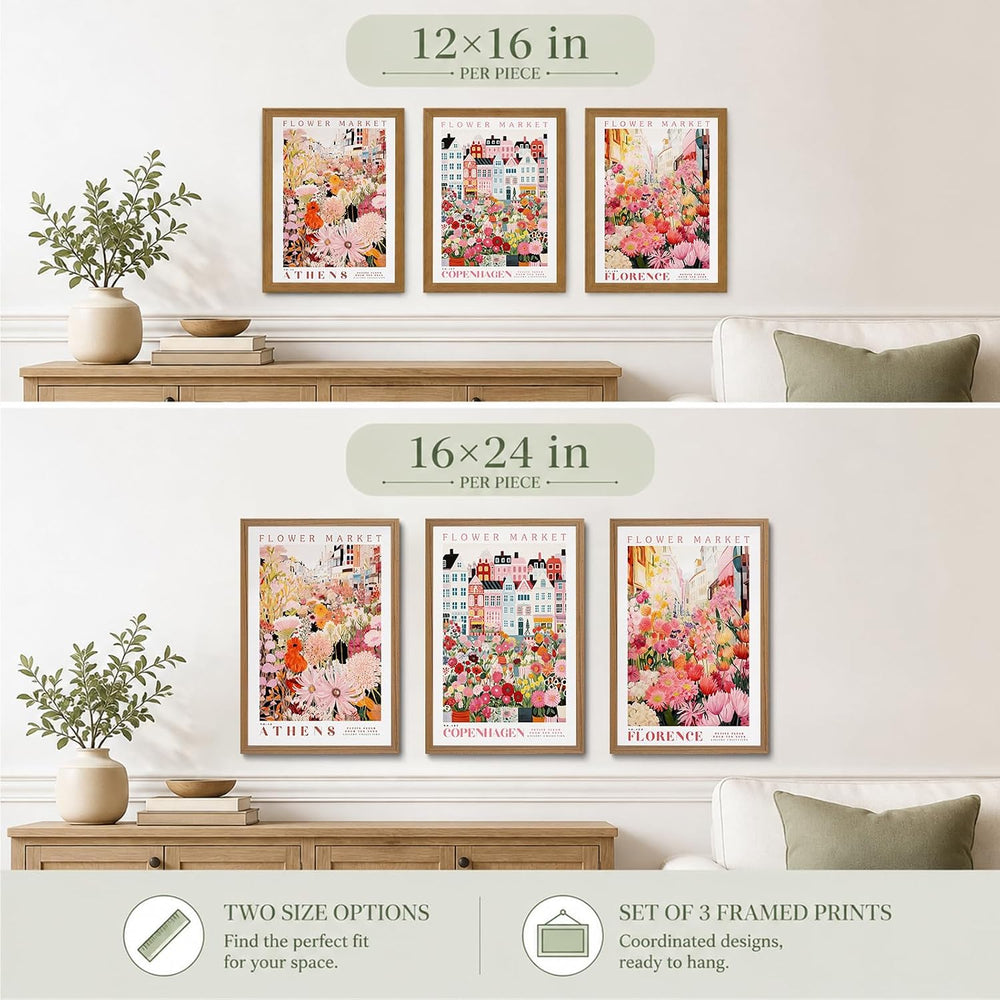 KISSFOX Pink Floral Wall Art Flower Market Pictures Travel Wall Decor