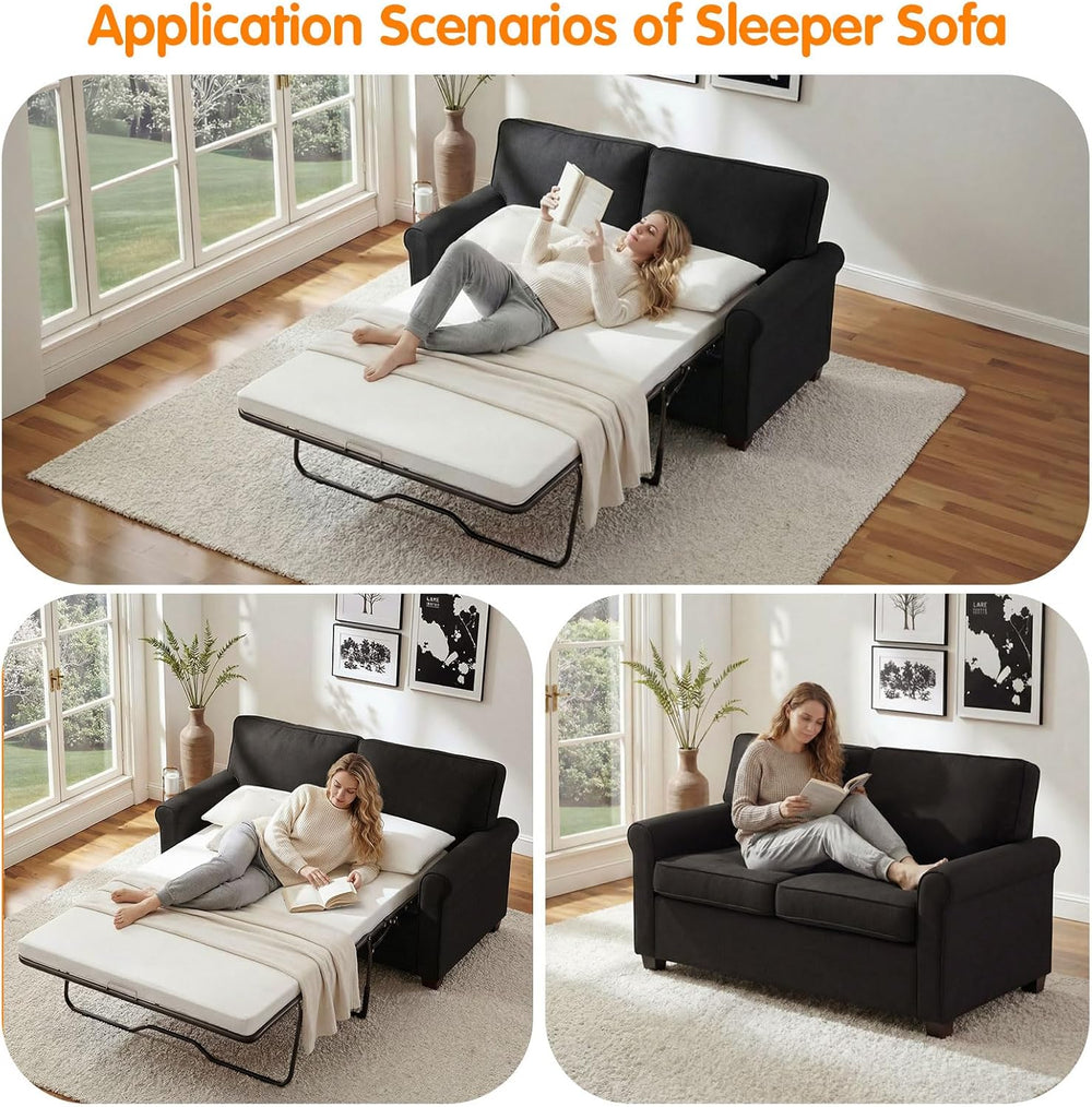 Pull Out Sofa Bed with Mattress, 57" Convertible Sofa Bed Loveseat, Twin...