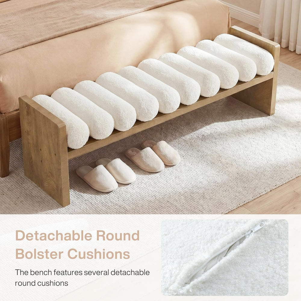 Tribesigns 59'' Wooden Entryway Bench with Boucle Cushion, Upholstere...