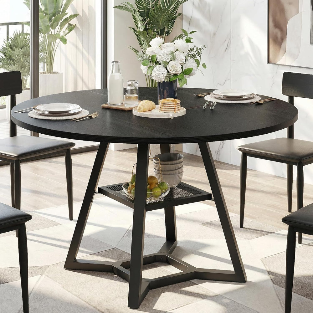 knoworld Round Dining Table for 4-6 with Storage Shelf, Kitchen & Dining ...