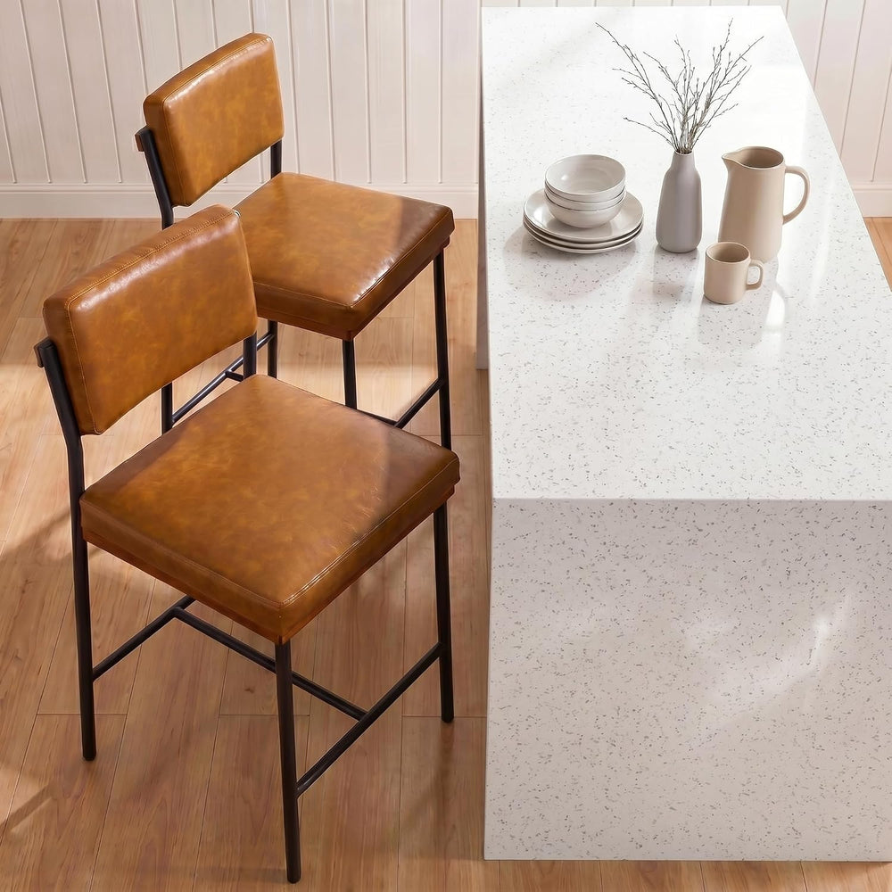 Faux Leather Bar Stools Set of 2,26 Inch Modern Counter Height Bar Stools for...