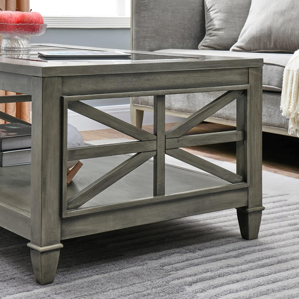 3 Piece Farmhouse Coffee Table & End Tables Set, Antique Grey | Solid Woo...