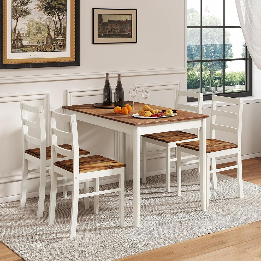 LDAILY 5 Piece Dining Table Set for 4, Space Saving Rectangular Dining Room T...