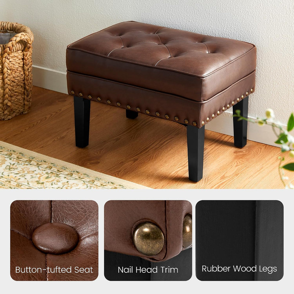 Glitzhome Faux Leather Foot Stool, Mid Century Modern Foot Stools Ottoman, Vi...