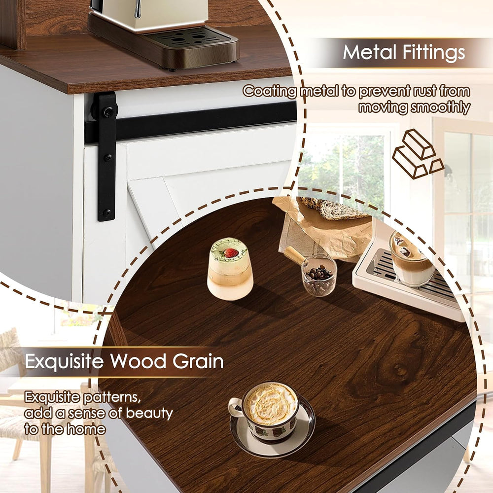 Farmhouse Coffee Bar Cabinet with Sliding Barn Door and Storage