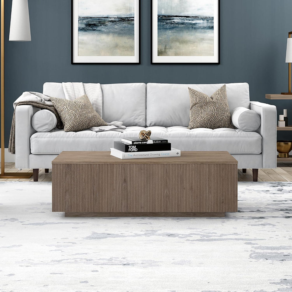 Henn&Hart 48" Modern Fluted Coffee Table, Weathered Gray