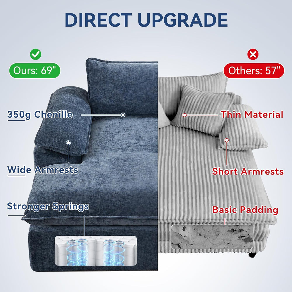 WUTUTUEE 69" Oversized Chaise Lounge Chair Indoor, No Assembly Blue Loun...