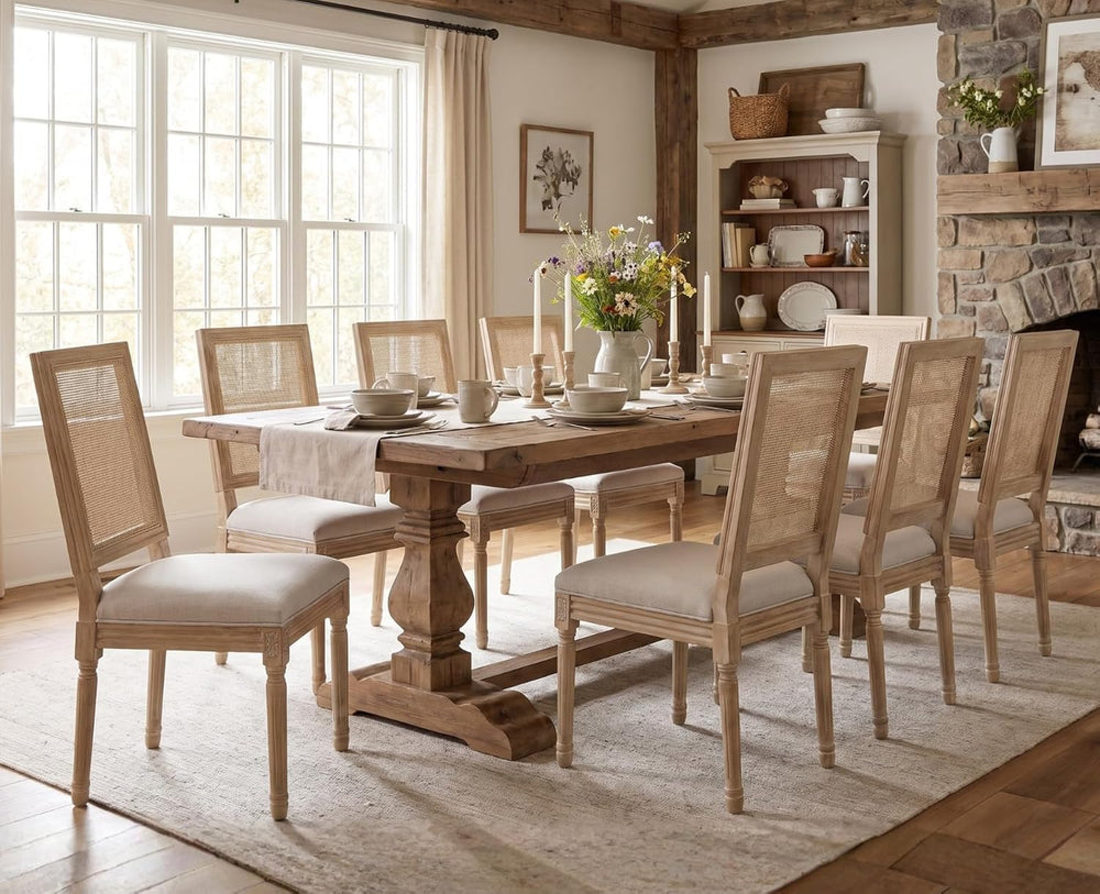 CIMOTA Farmhouse Dining Chairs Set of 8, French Rattan Dining Room Chairs wit...