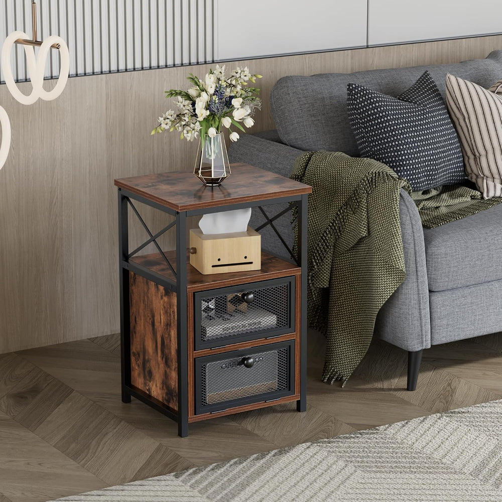 VECELO End Side Table, Modern Night Stand with Storage Space and Door, Set of...