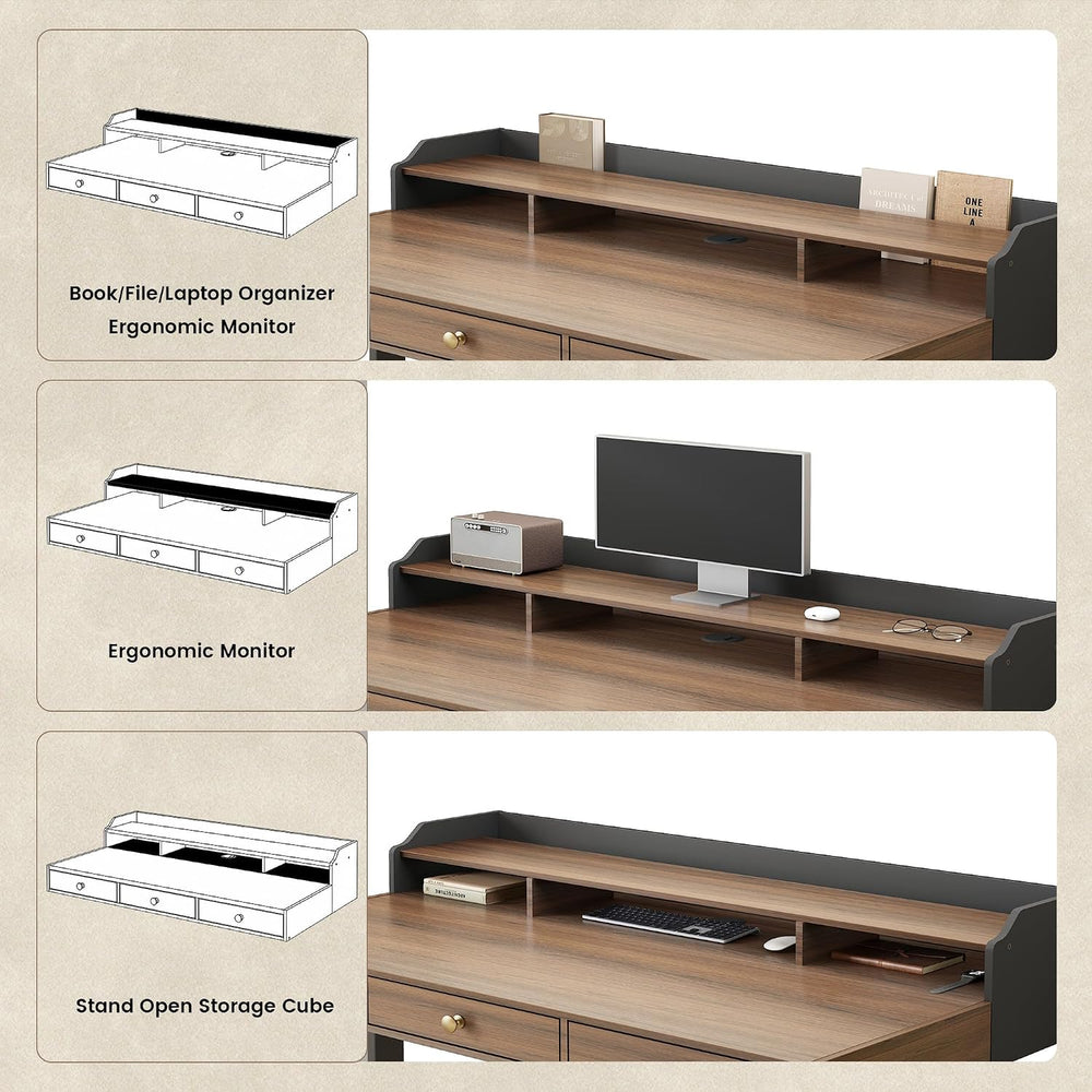 Standing Desk with 3 Drawers, 48 x 26 Inches