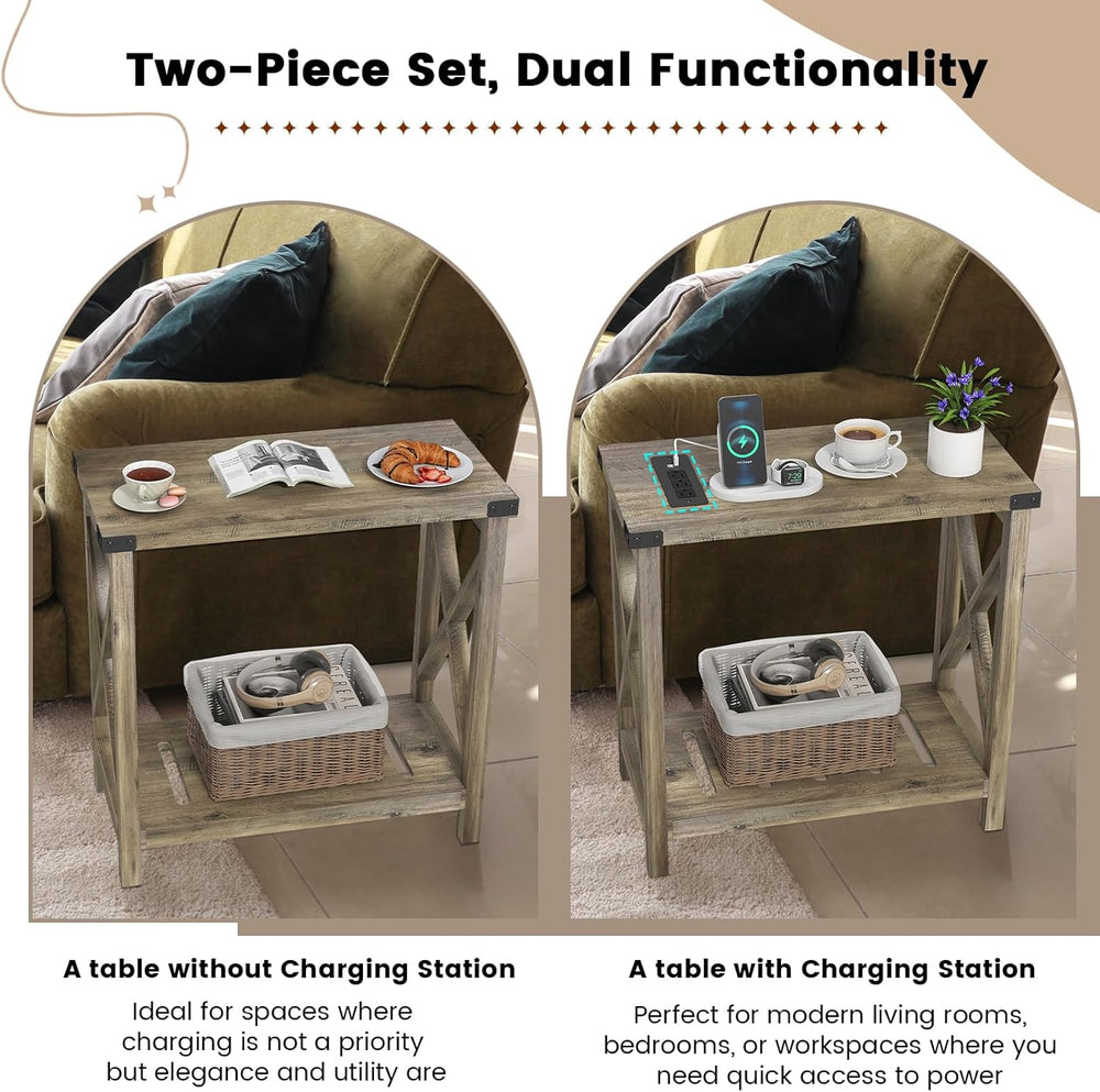 Hadulcet Farmhouse End Tables Living Room Set of 2 - Narrow Side Table with C...