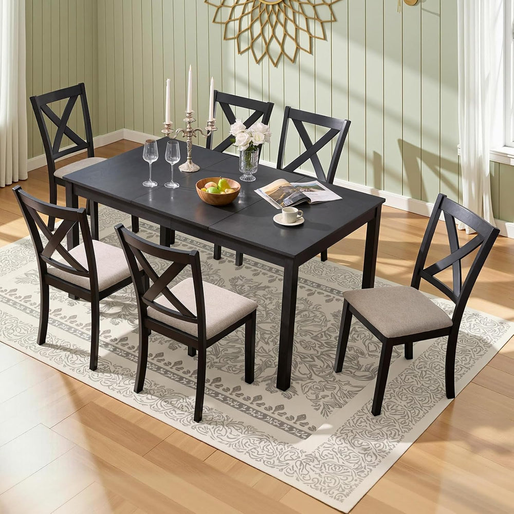 LUXOAK 7-Piece Farmhouse Kitchen Table and Chairs Set for 6, Grey & White...
