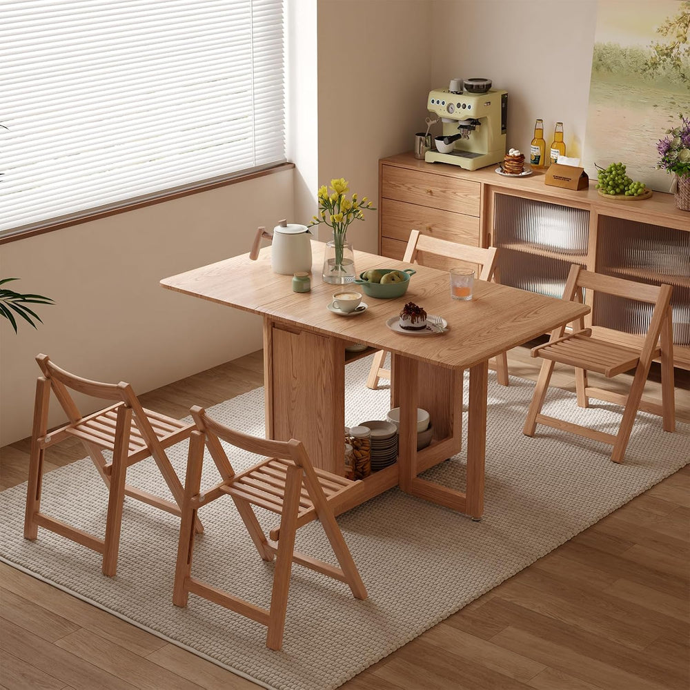 AnywaysWood Folding Dining Table with 4 Foldable Chairs Set, Space Saving Ext...