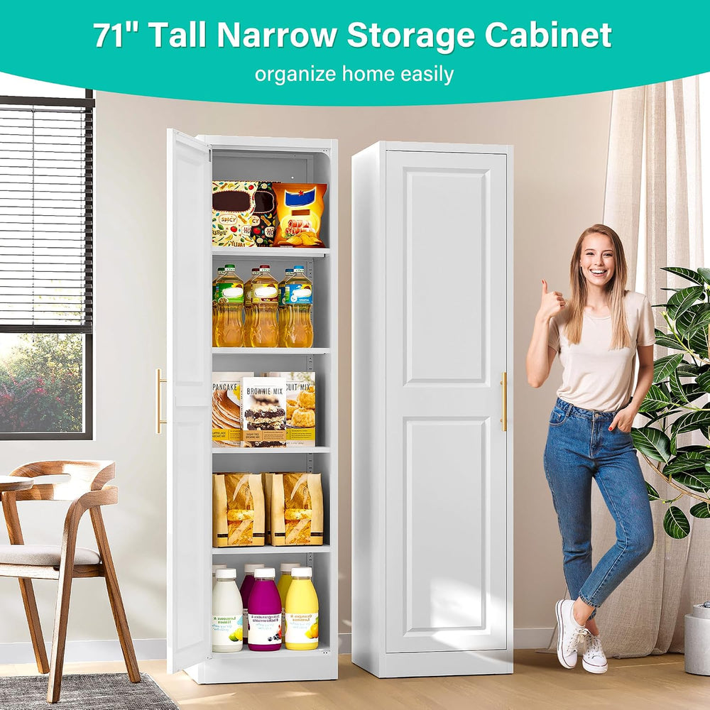 SISESOL 71" Tall Narrow Storage Cabinet with 1 Door and 5 Shelves,Slim K...