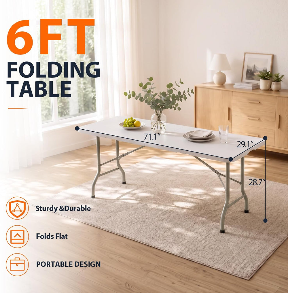 HULKFIT 6FT Heavy Duty Folding Table, Portable Utility Table for Parties, Eve...