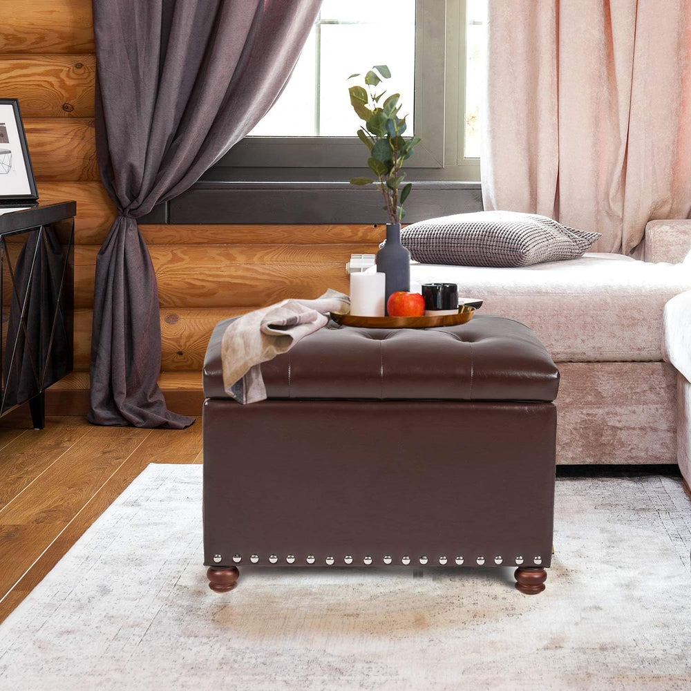 Adeco Button Tufted Accents Rectangular PU Leather Storage Bench Ottoman Foot...
