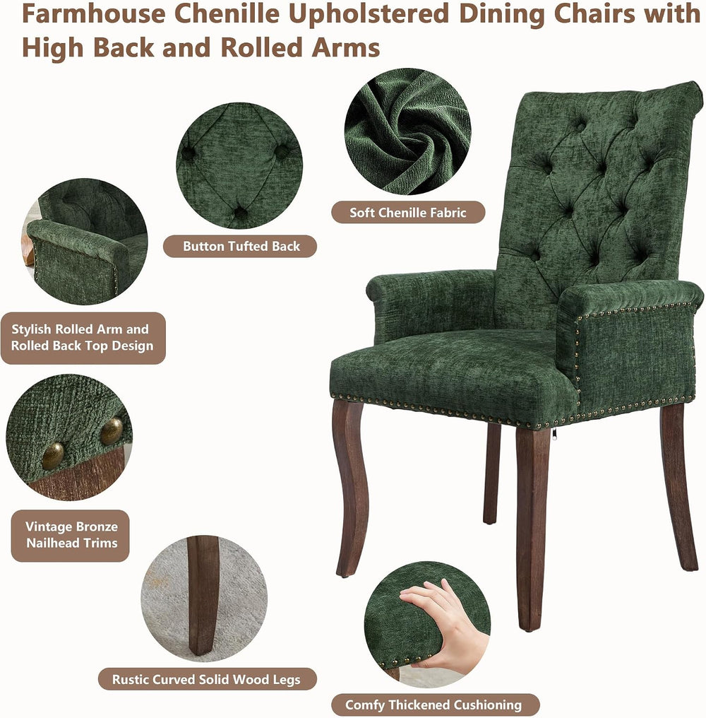 mikibama Chenille Upholstered Dining Chairs with High Back,Vintage Tufted Kit...