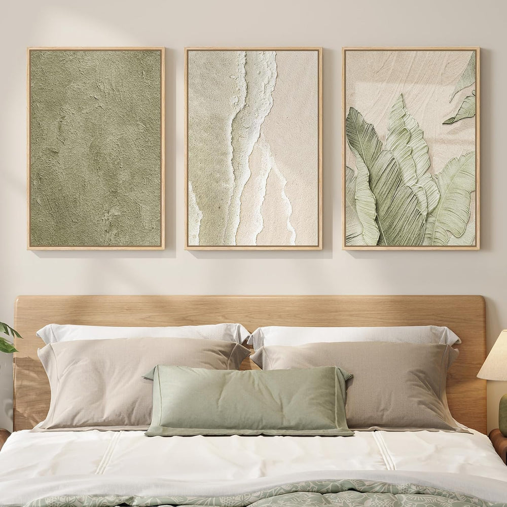 Framed Abstract Sage Green 3 Piece Wall Art for Living Room, 16x24 In