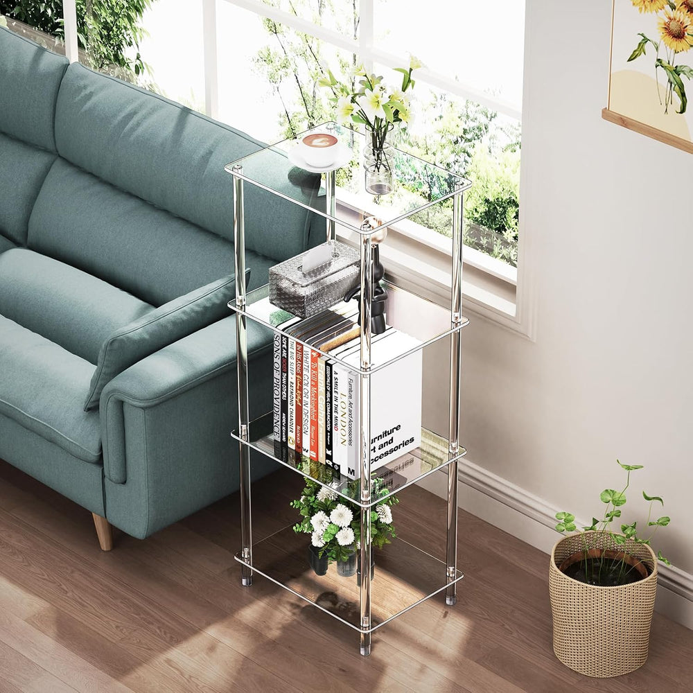 Clear Acrylic Side Table, 15.7" L x 11.8" W x 38.7" H, 4-Tier ...