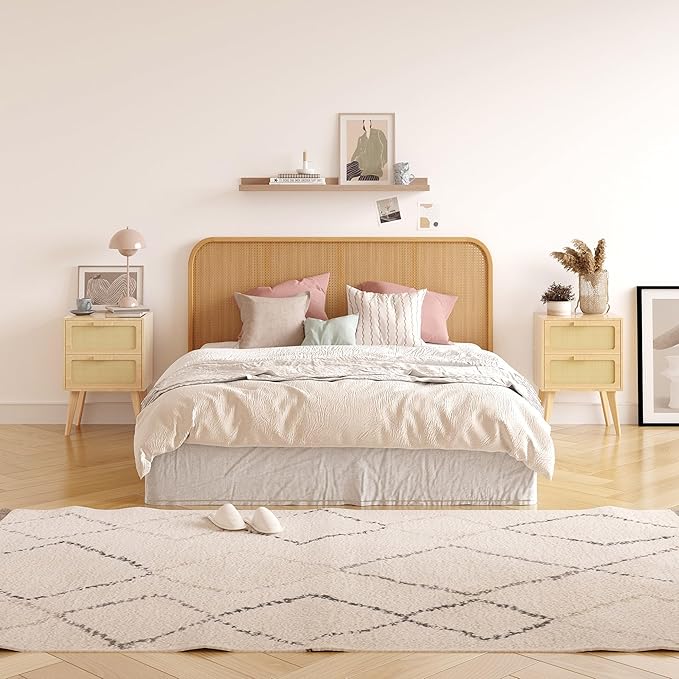 Rattan Nightstand,Boho Bedside with Storage,End Table,Side Table with 2 Hand ...