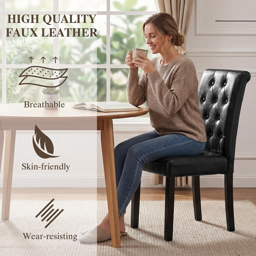 LSSBOUGHT Modern Tufted Dining Chairs Set of 6, Button Padded Leather Kitchen...