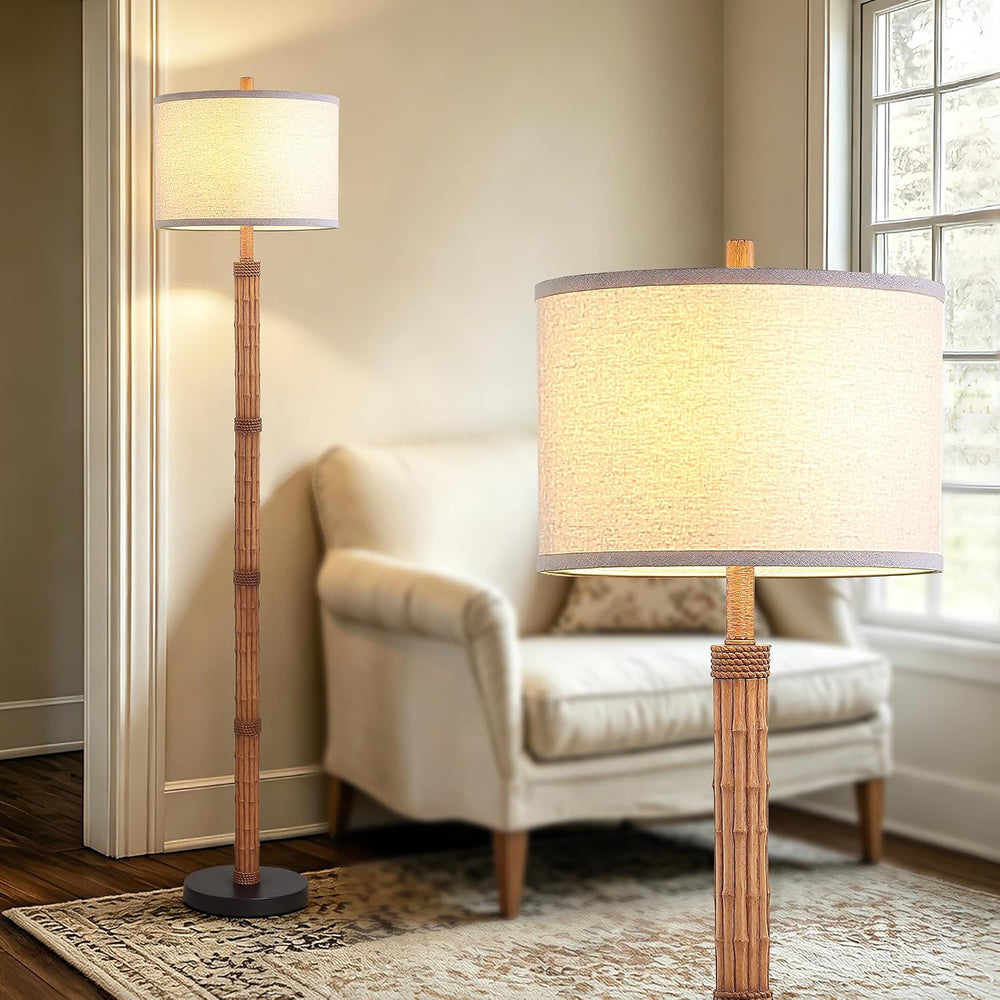 AIEAMPDO 63'' Rustic Floor Lamp for Living Room with Resin Faux Bambo...