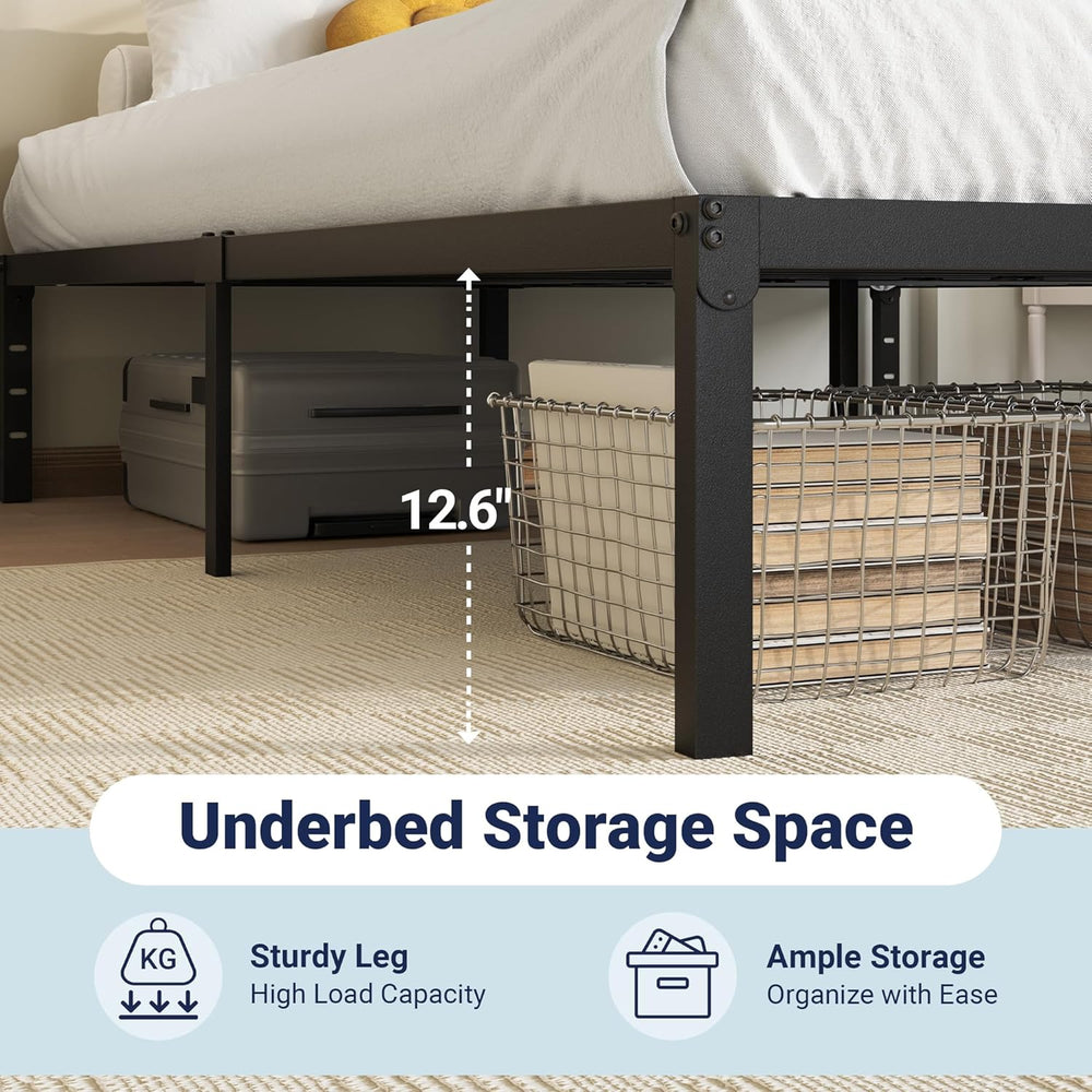 Allewie Full Size Bed Frame, 14 inch Metal Beds with Storage Space, Black