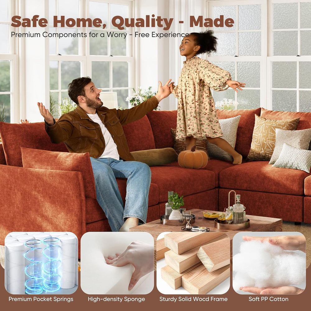 ABCASA L-Shaped 4-Seater Modular Sectional Sofa with Movable Storage Ottoman,...
