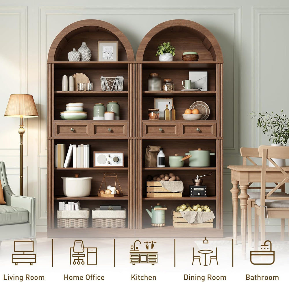 RALGEND Arched Bookshelf, 73" Tall Arch Bookcase with Drawer