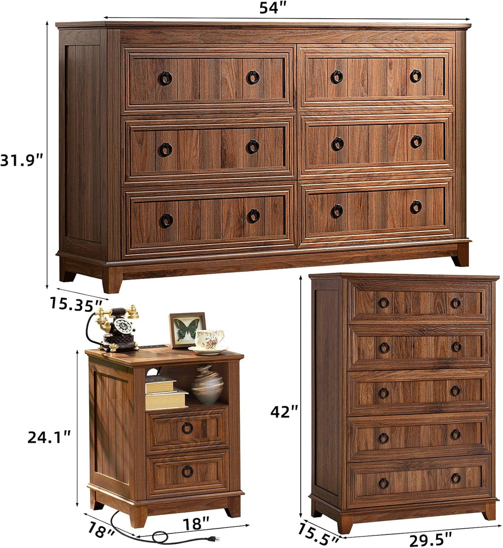 Joaxswe Bedroom Dresser and Nightstand Sets 4 Piece,Farmhouse Brown Dresser